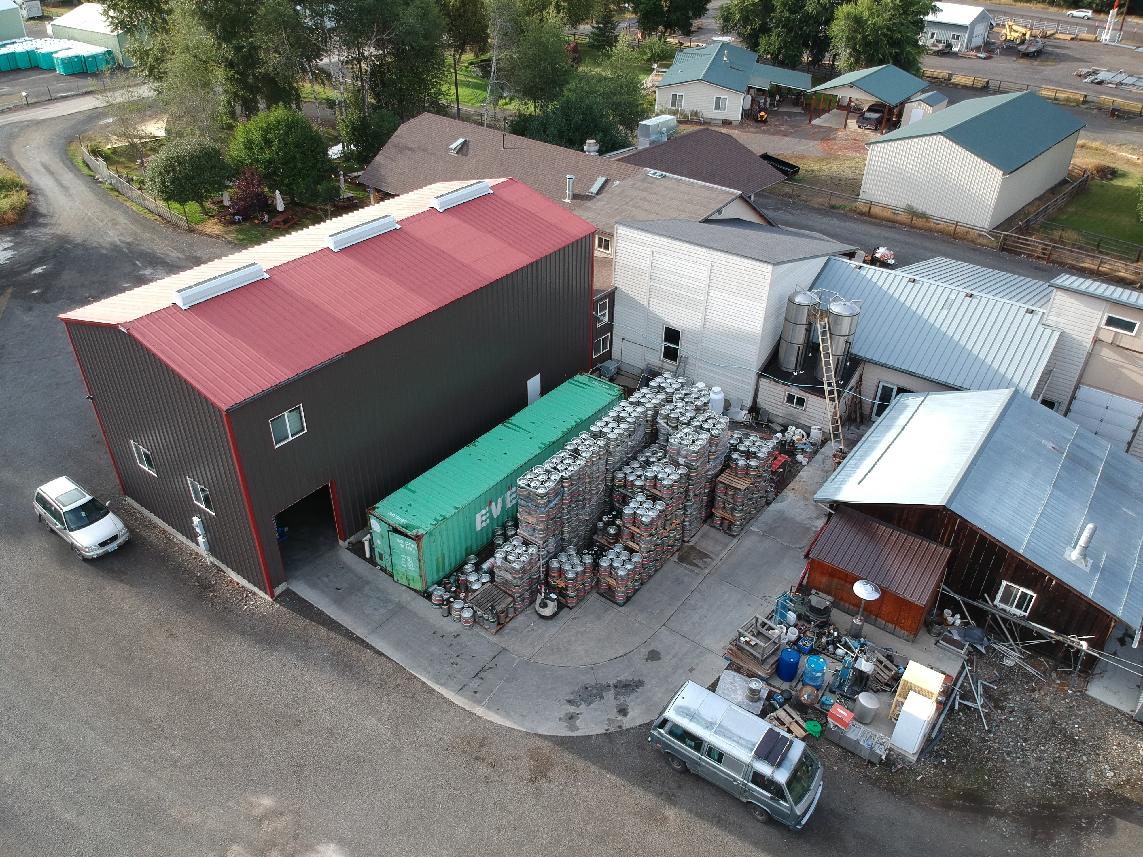 Aerial view of Terminal Gravity Brewing — drop off kegs at the dock on the south side of the brewery